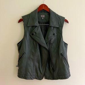 CUSP by Neiman Marcus Non Leather Moto Vest - Olive Green - Size L - Retail $210